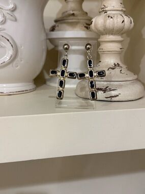 Vintage Large Silver Metal Cross Earrings